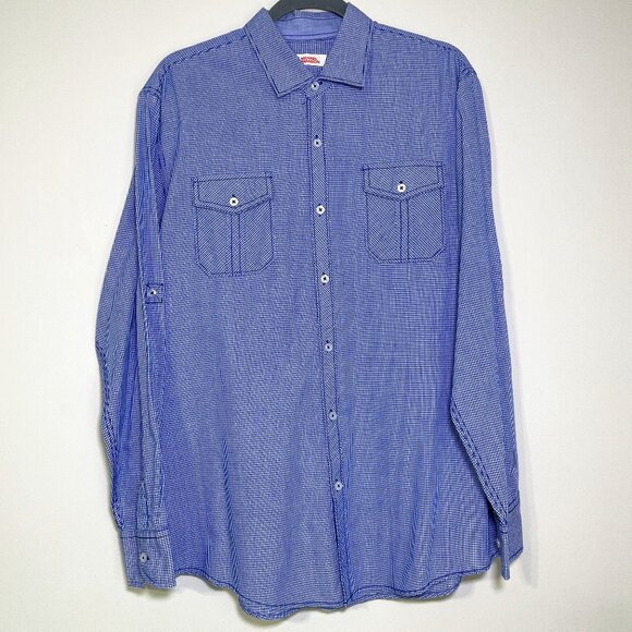 Men's Large Michael Brandon Blue Plaid Long Sleeve Button Down Shirt - Picture 1 of 7